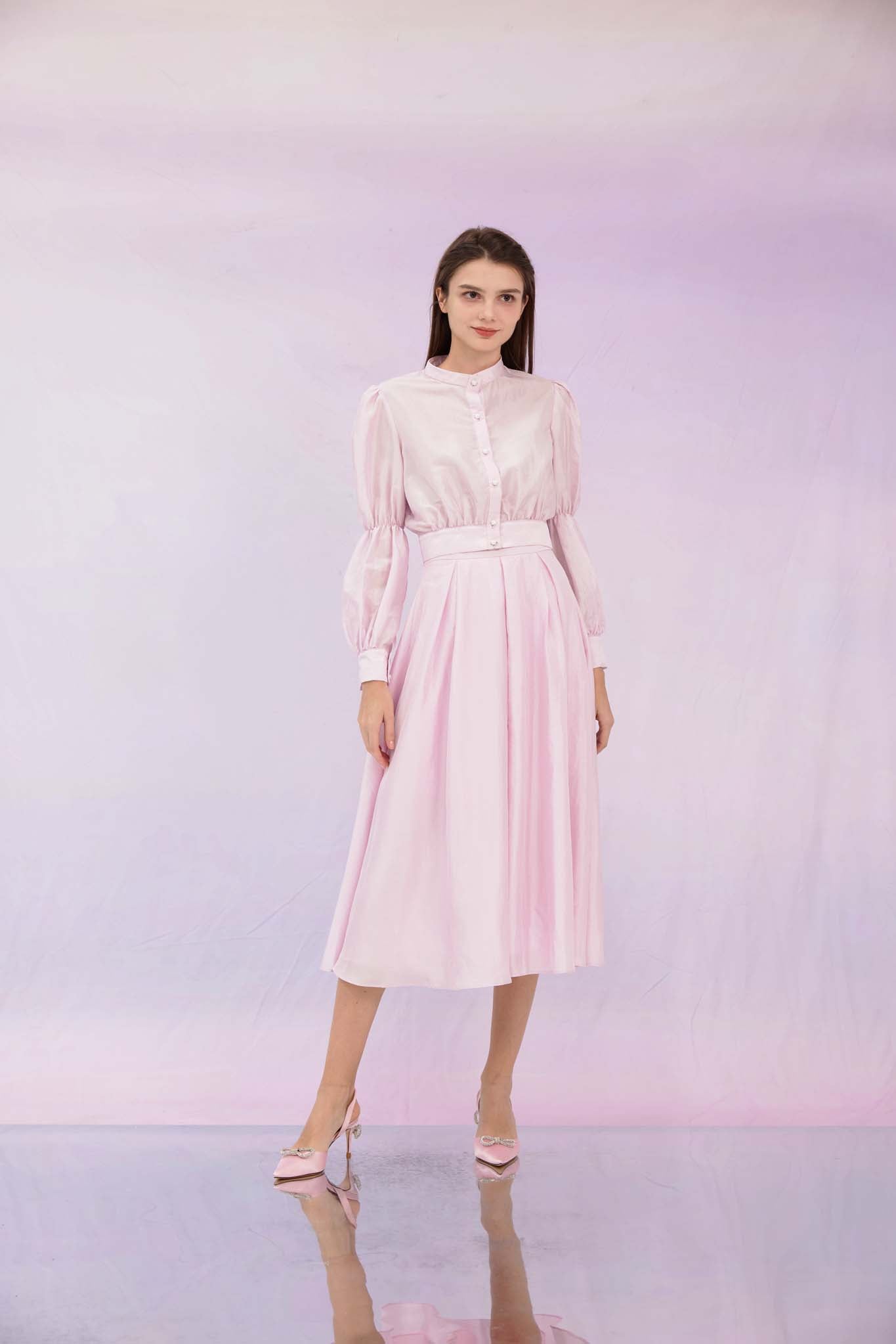 Gracia Pink Pleated A-Line Skirt