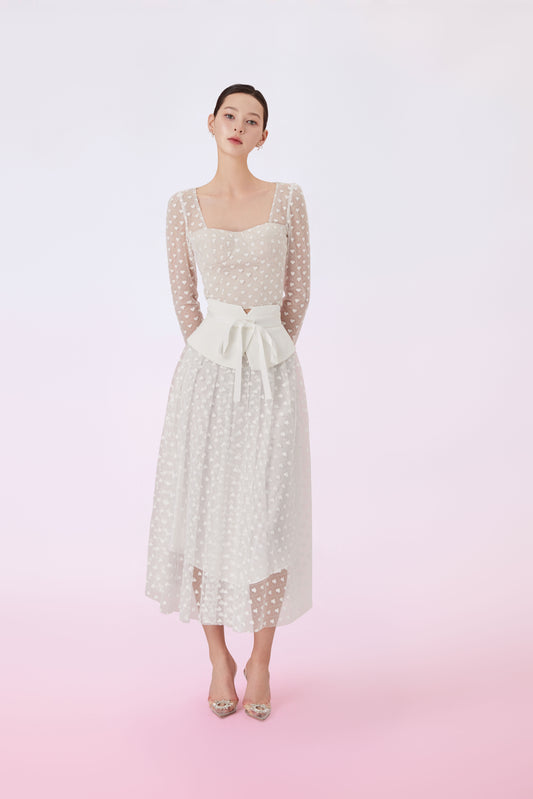 Ginnie White Heart Lace Long Skirt