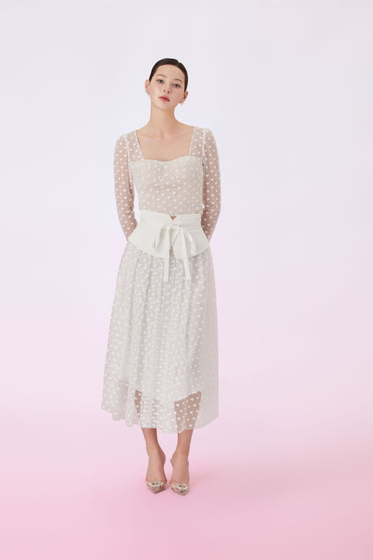 Ginnie White Heart Lace Long Skirt