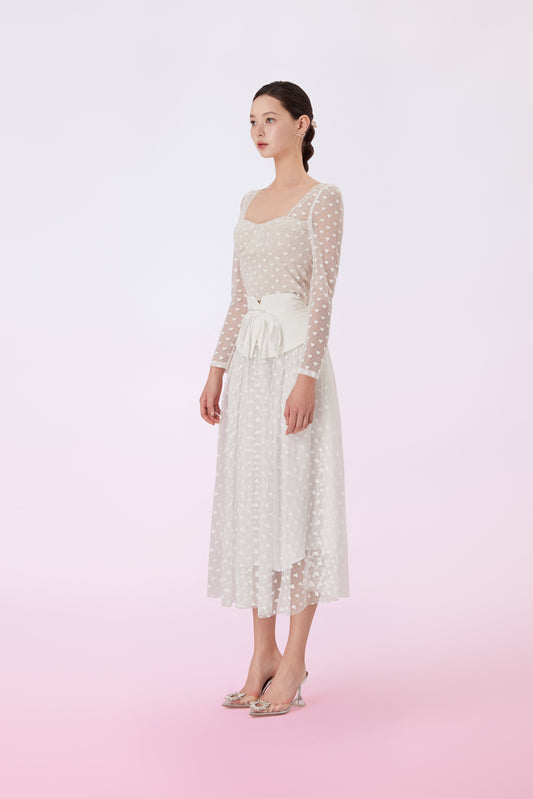 Ginnie White Heart Lace Long Skirt