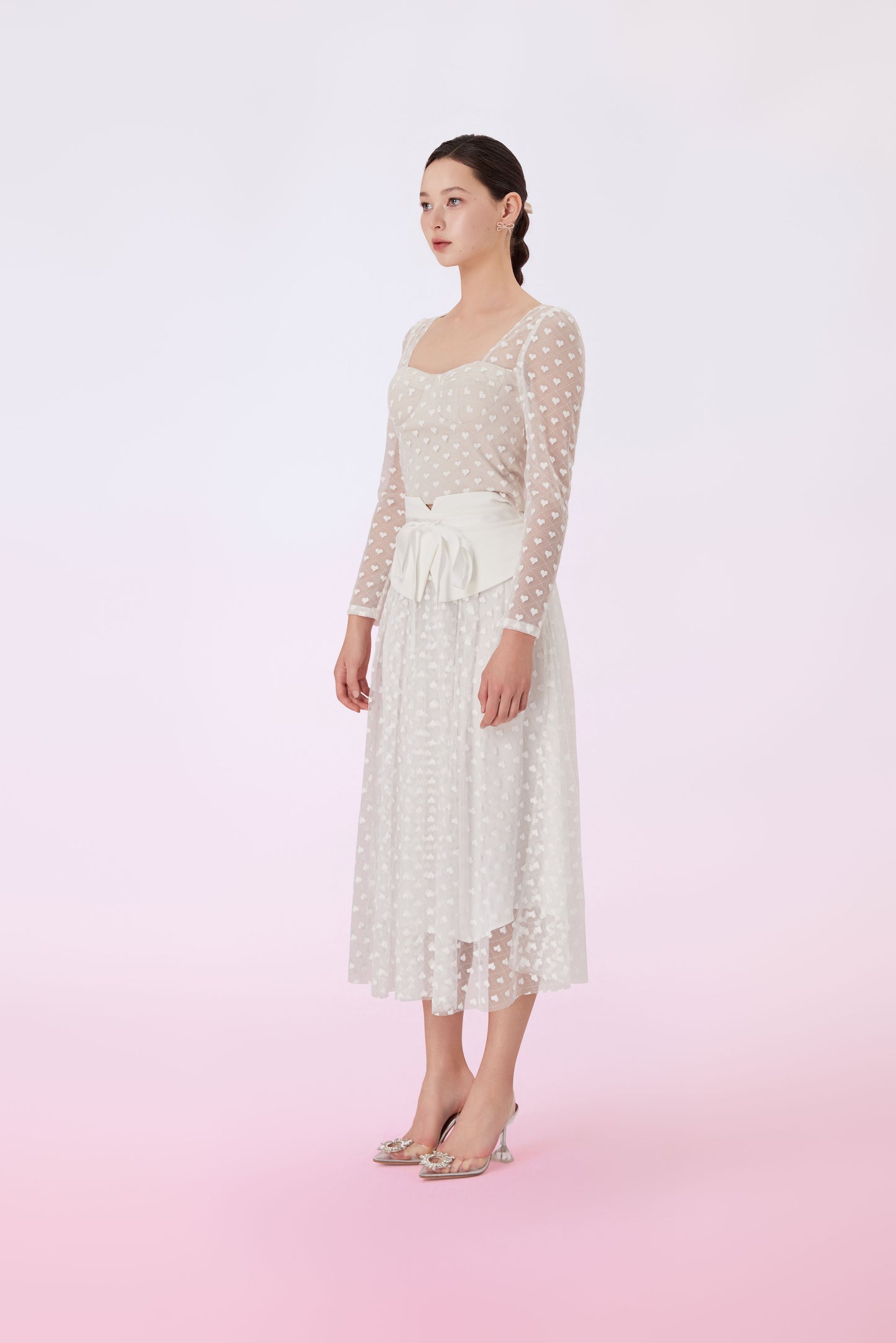 Ginnie White Heart Lace Long Skirt