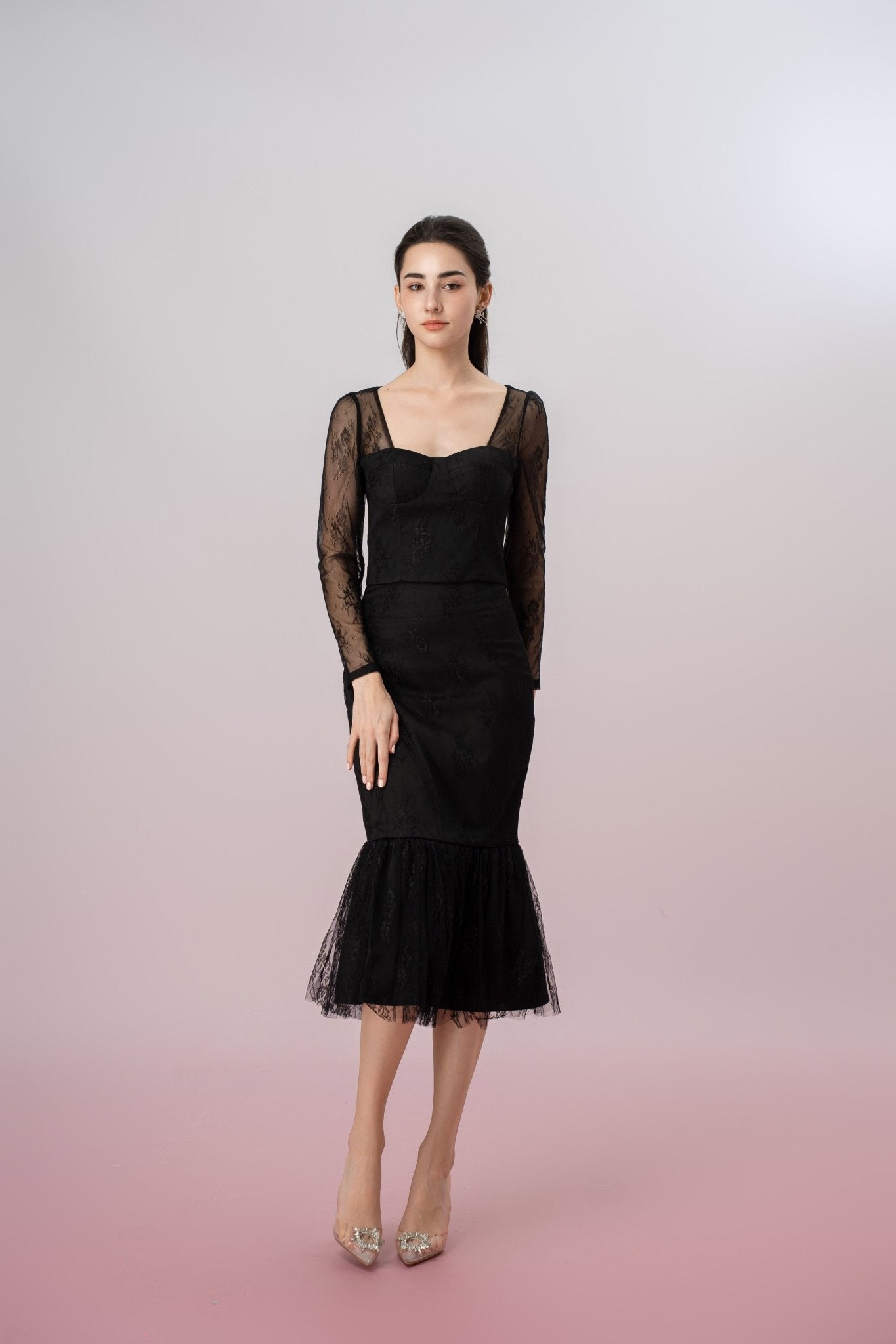 Genette Black Flower Lace Mermaid Skirt - Nimisski