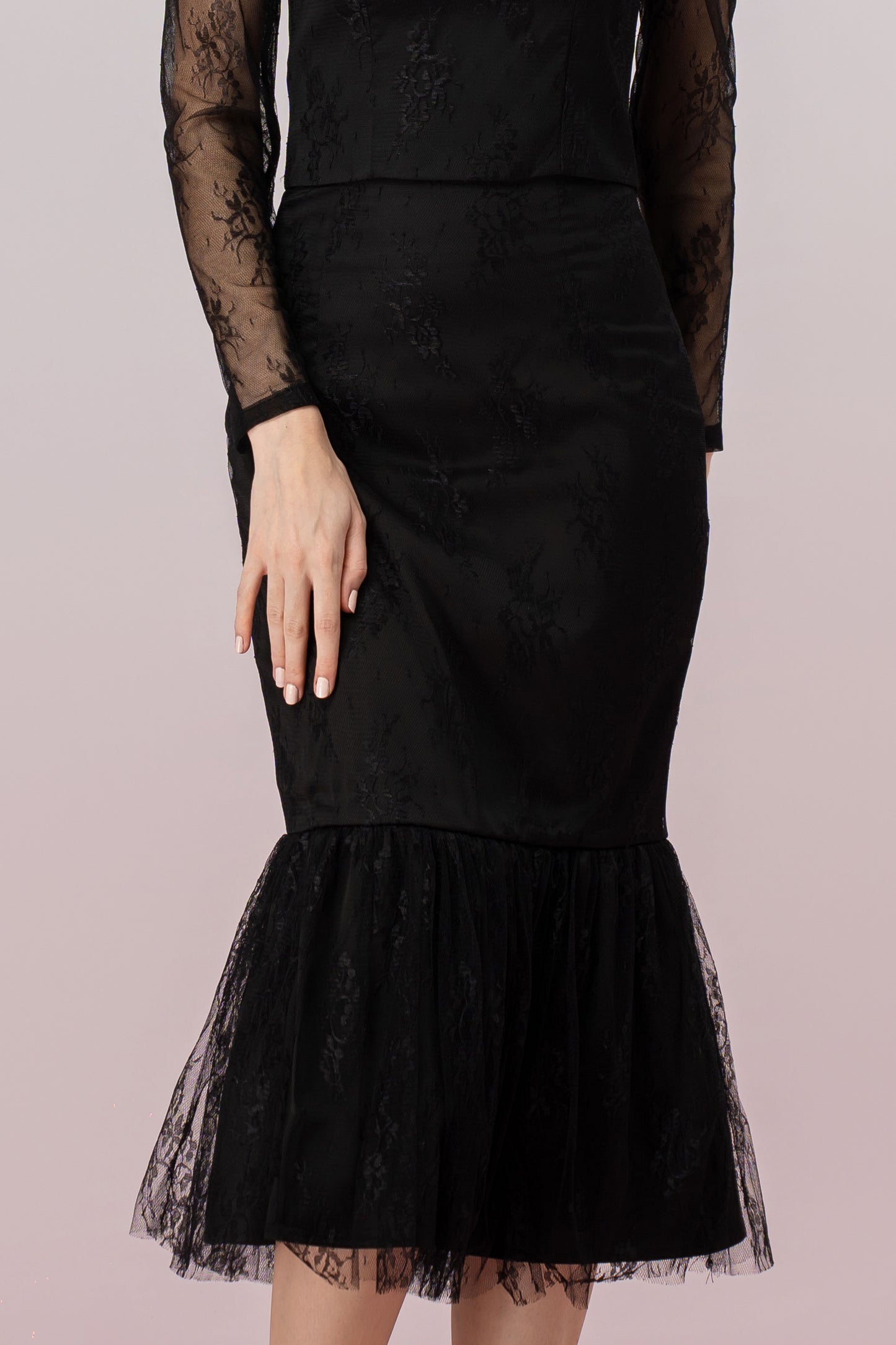 Genette Black Flower Lace Mermaid Skirt