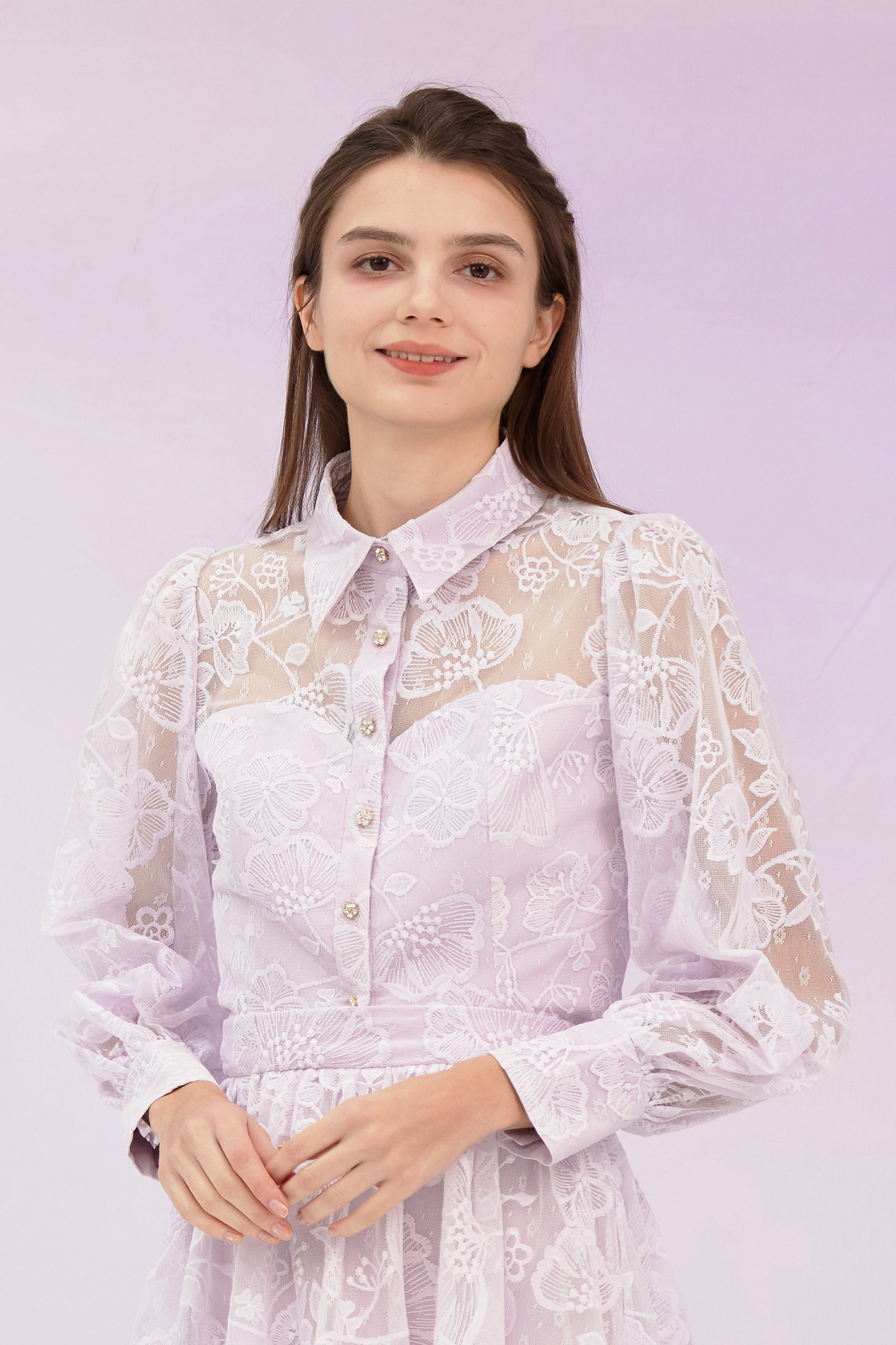 Gioia Lilac Flower Lace Top