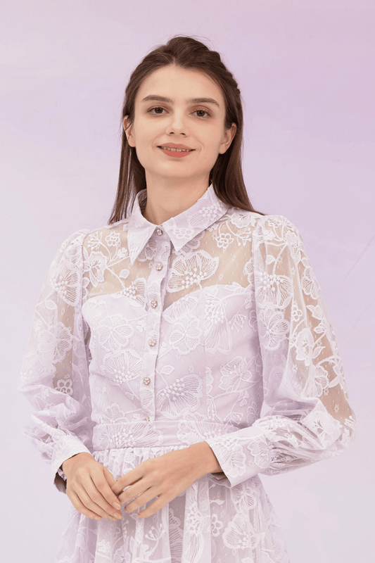 Gioia Lilac Flower Lace Top - Nimisski