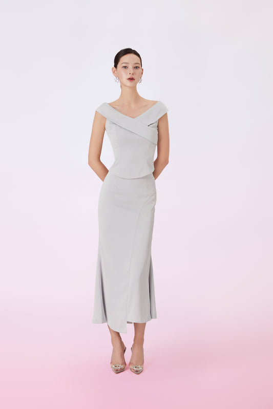 Gianessa Light Grey Midi Skirt