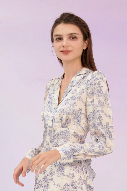 Gilia Blue Print Long Sleeve Top