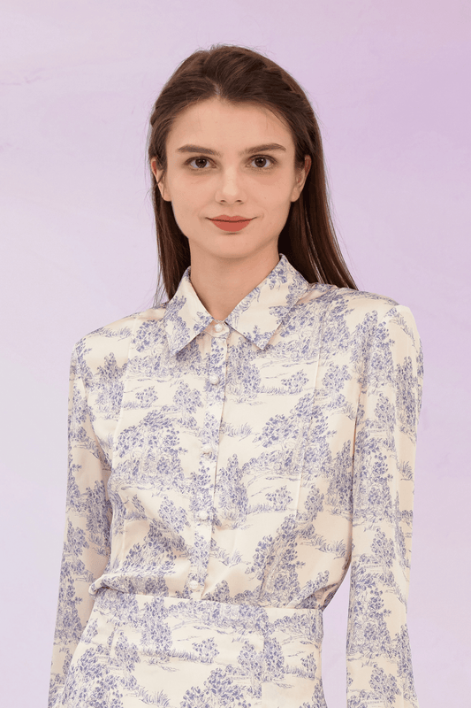 Glynis Blue Print Long Sleeve Top - Nimisski