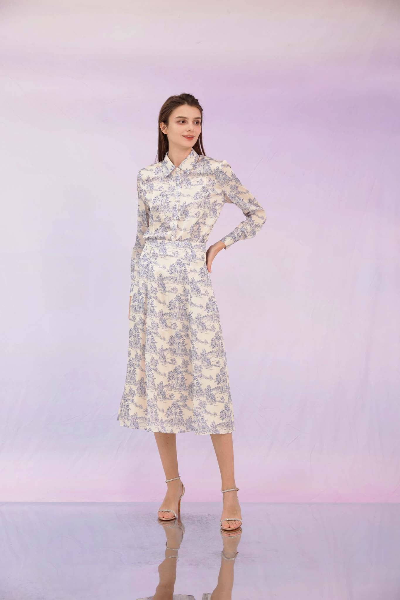 Glynis Blue Print A-Line Skirt