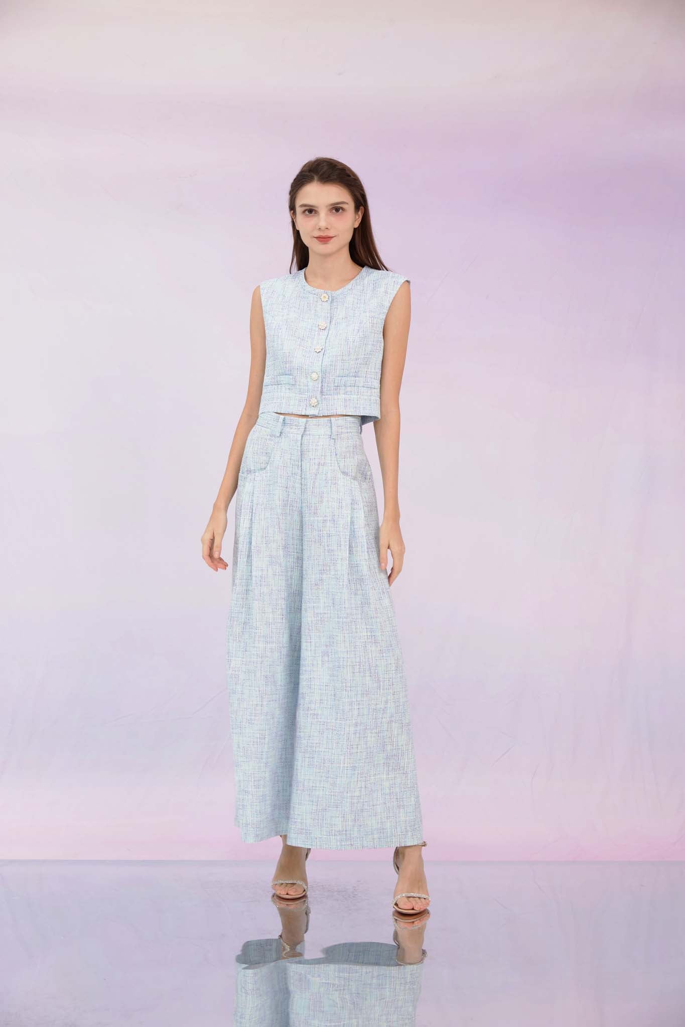 Gargi Blue Tweed Wide Pants