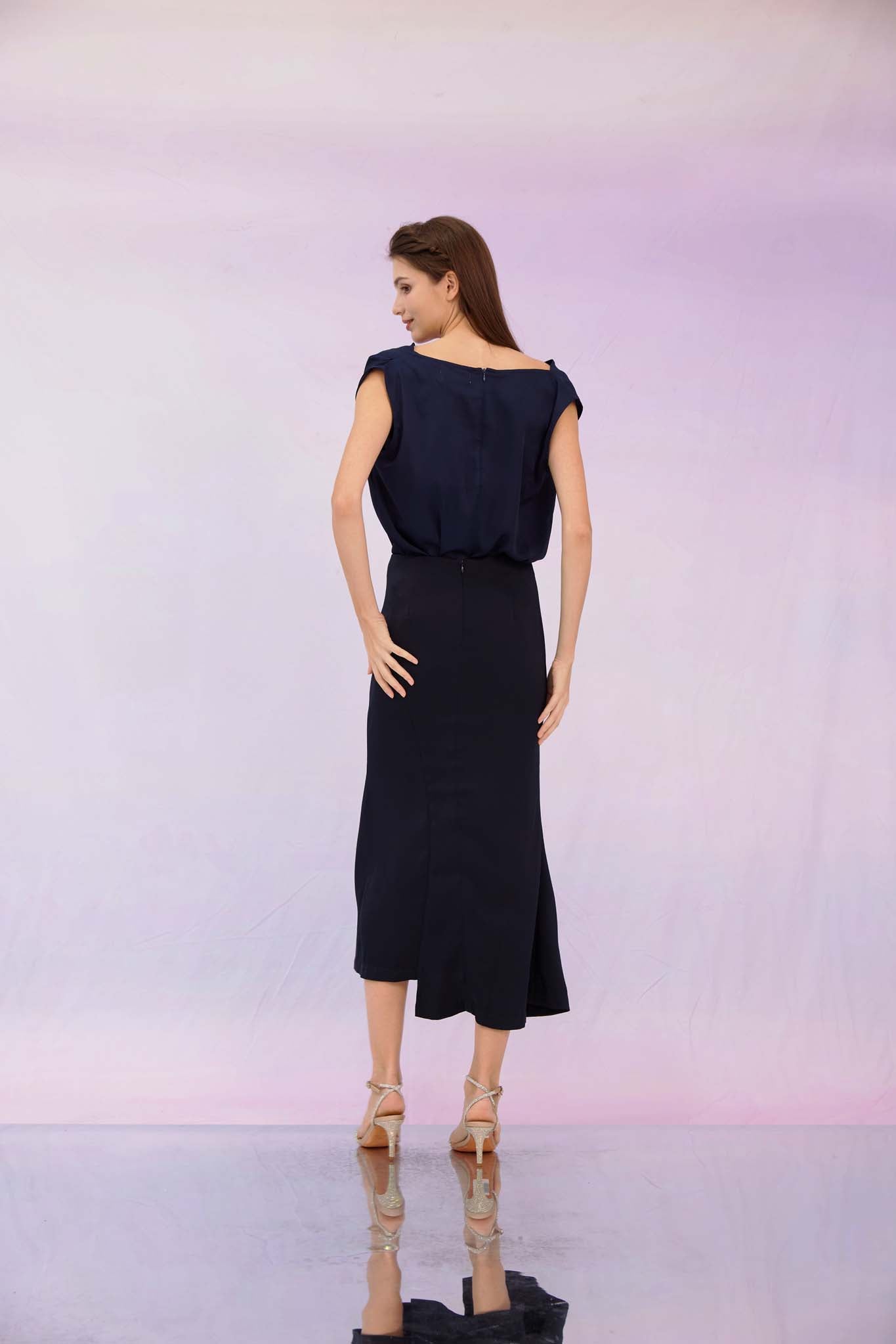 Gianessa Navy Midi Skirt