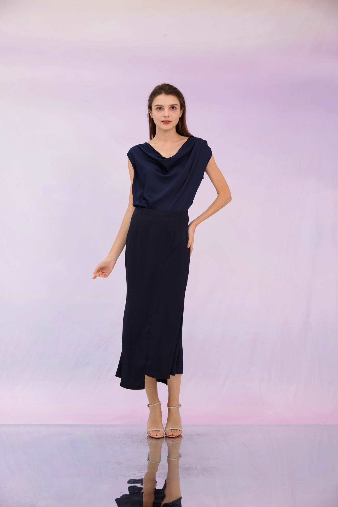 Gianessa Navy Midi Skirt