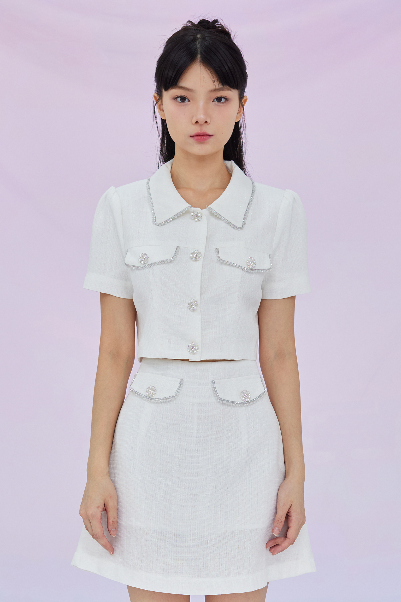 Geana White Tweed Cropped Top