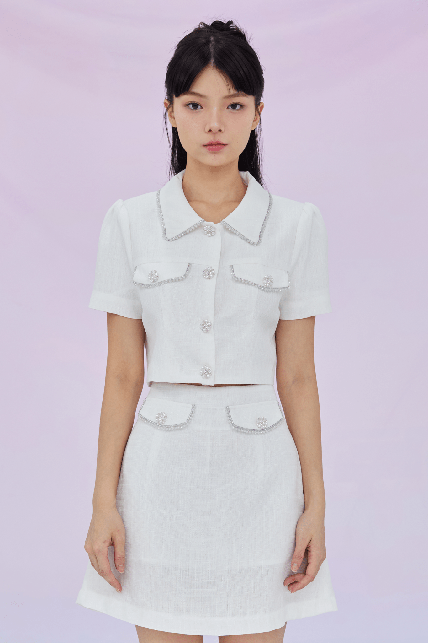 Geana White Tweed Cropped Top - Nimisski