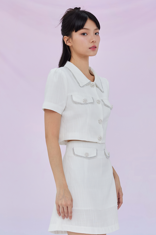 Geana White Tweed Cropped Top