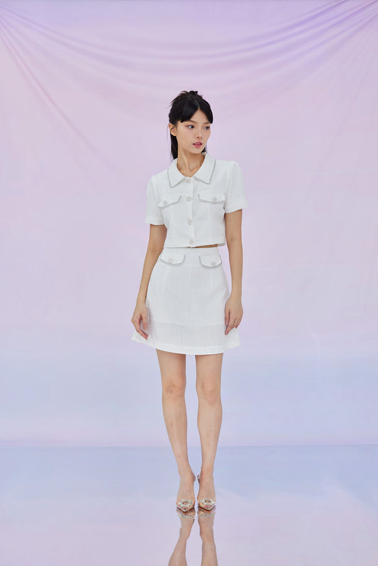 Geana White Tweed Skirt