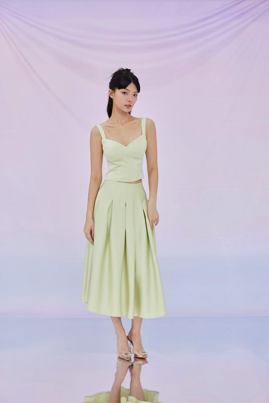 Giovana Green Pleated A-line Skirt