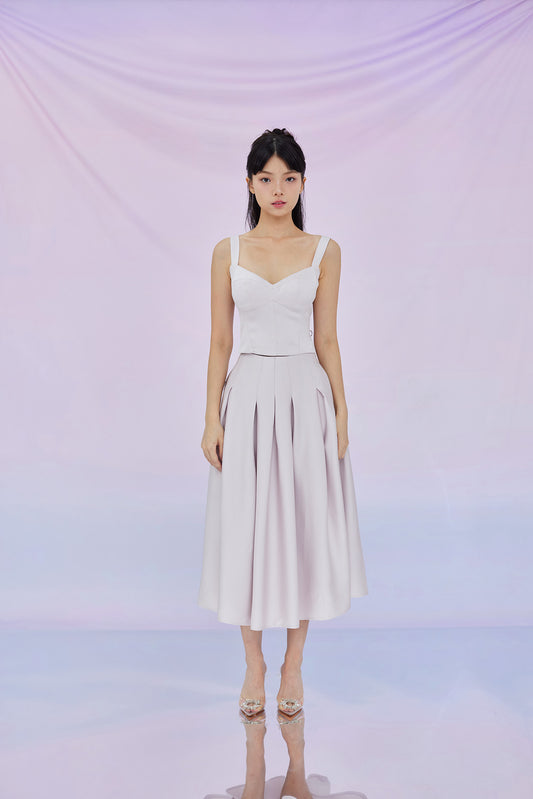 Giovana Lilac Jacquard Pleated A-Line Skirt