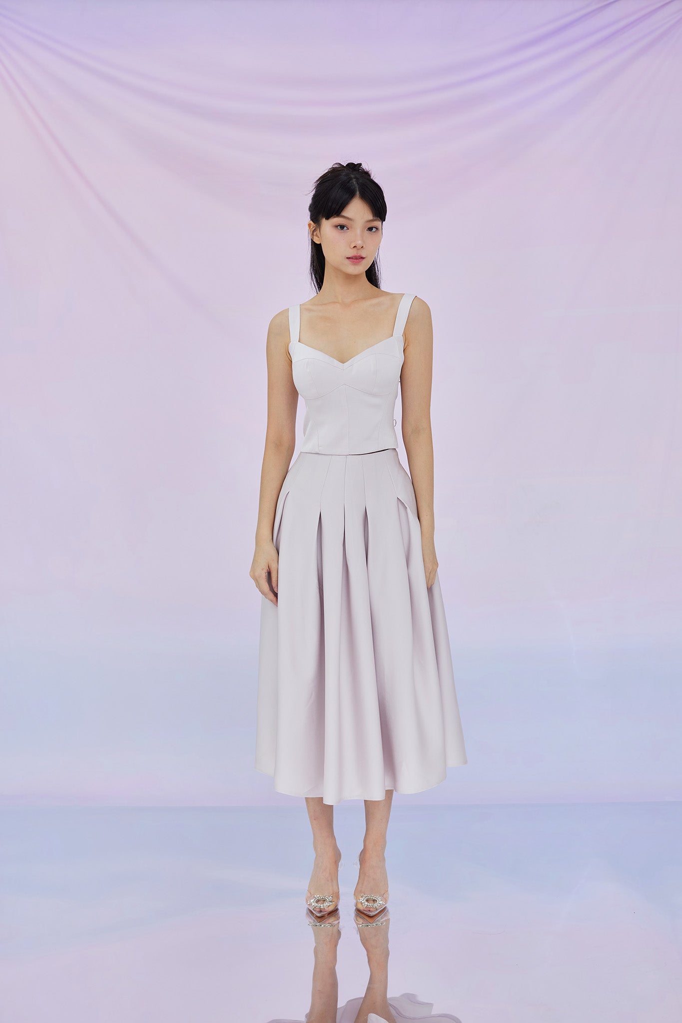 Giovana Lilac Jacquard Pleated A-Line Skirt