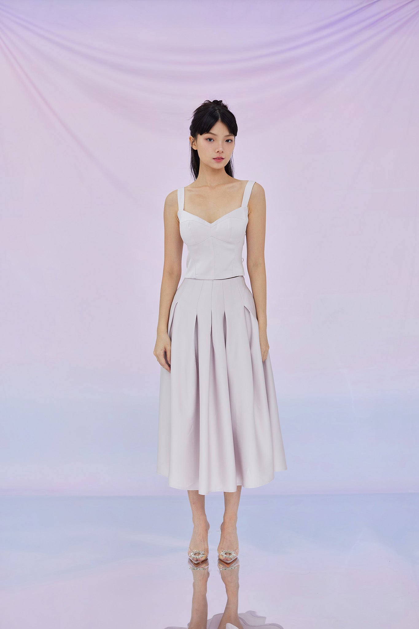 Giovana Lilac Jacquard Pleated Skirt