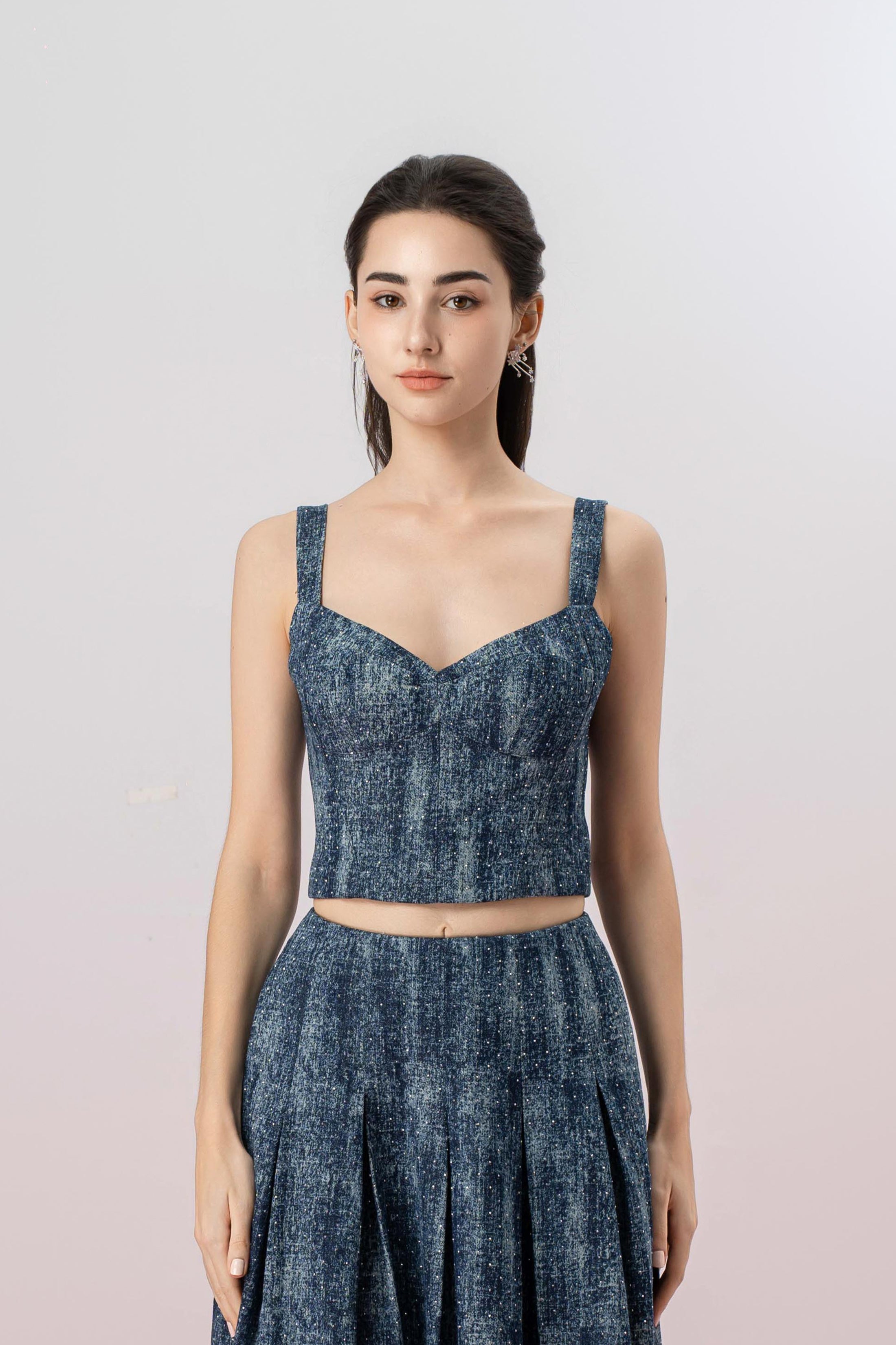 Giovana Twinkle Dark Blue Denim Padded Top