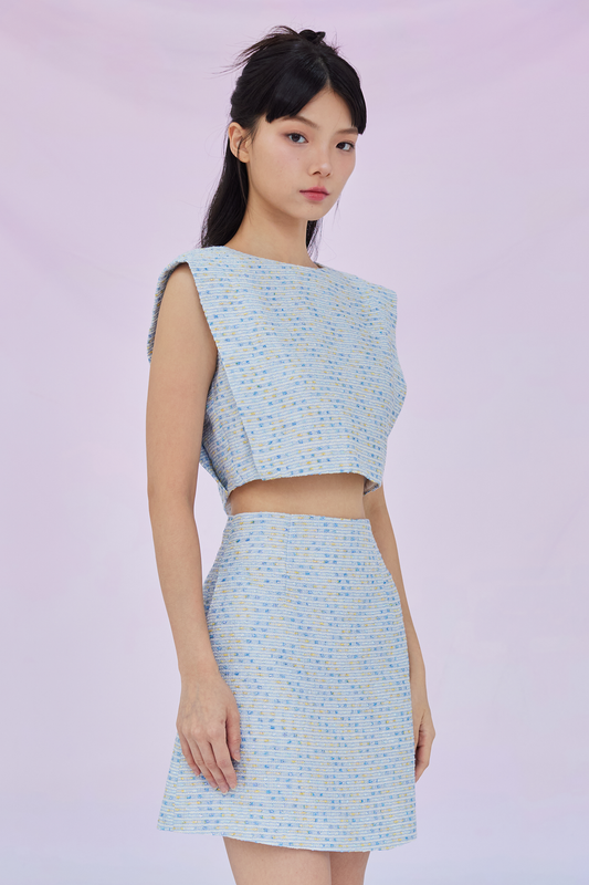 Gavriella Blue Tweed Top