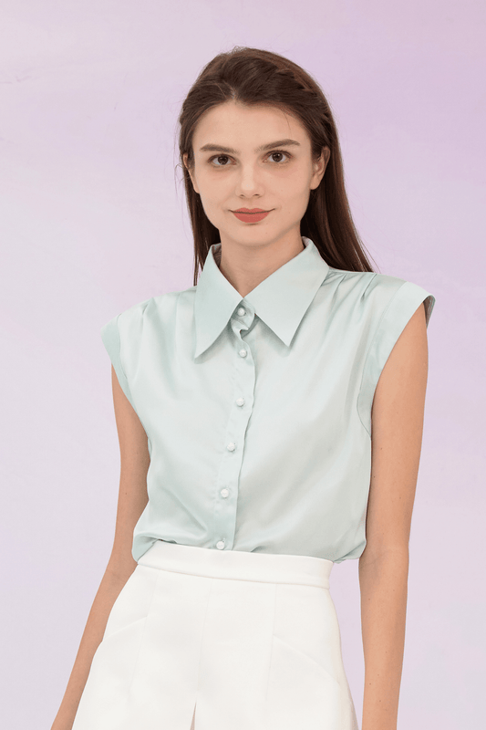 Grethel Green Satin Sleeveless Shirt - Nimisski