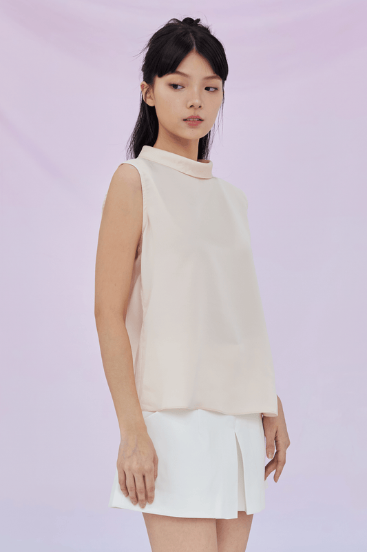 Gardenia Peach Tie Neck Sleeveless Top - Nimisski