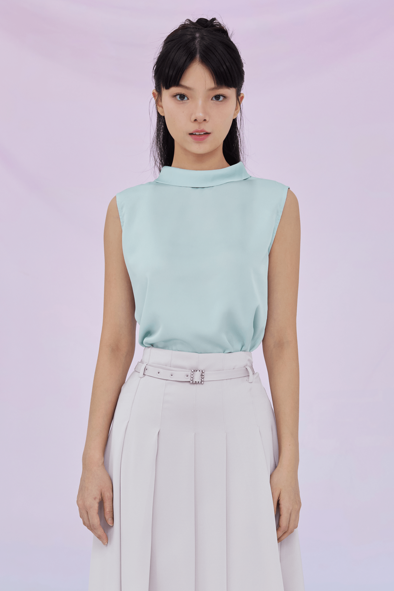 Gardenia Green Tie Neck Sleeveless Top - Nimisski