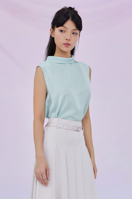 Gardenia Green Tie Neck Sleeveless Top