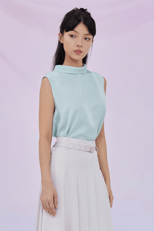 Gardenia Green Tie Neck Sleeveless Top - Nimisski