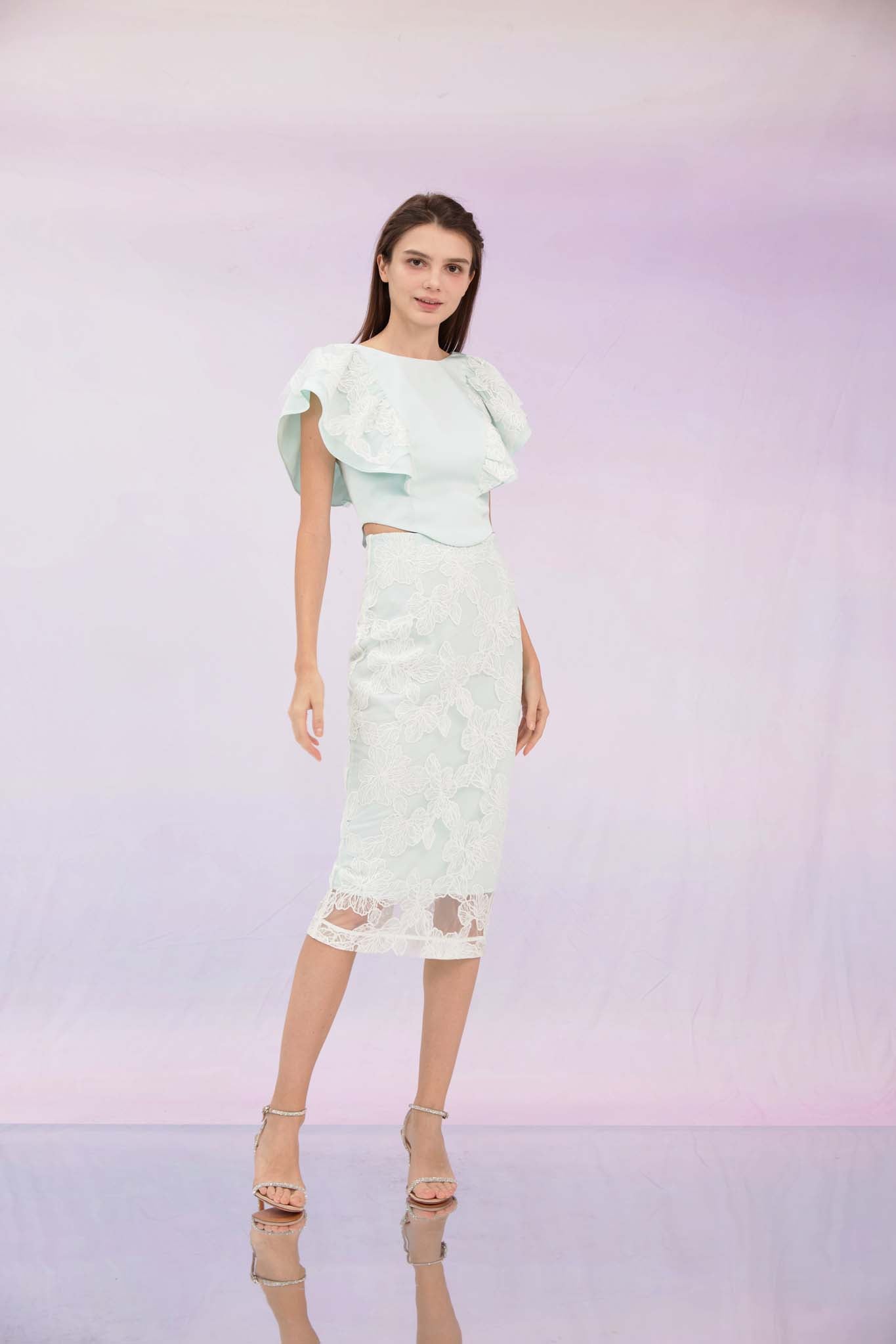 Ancelote Mint Lace Pencil Skirt