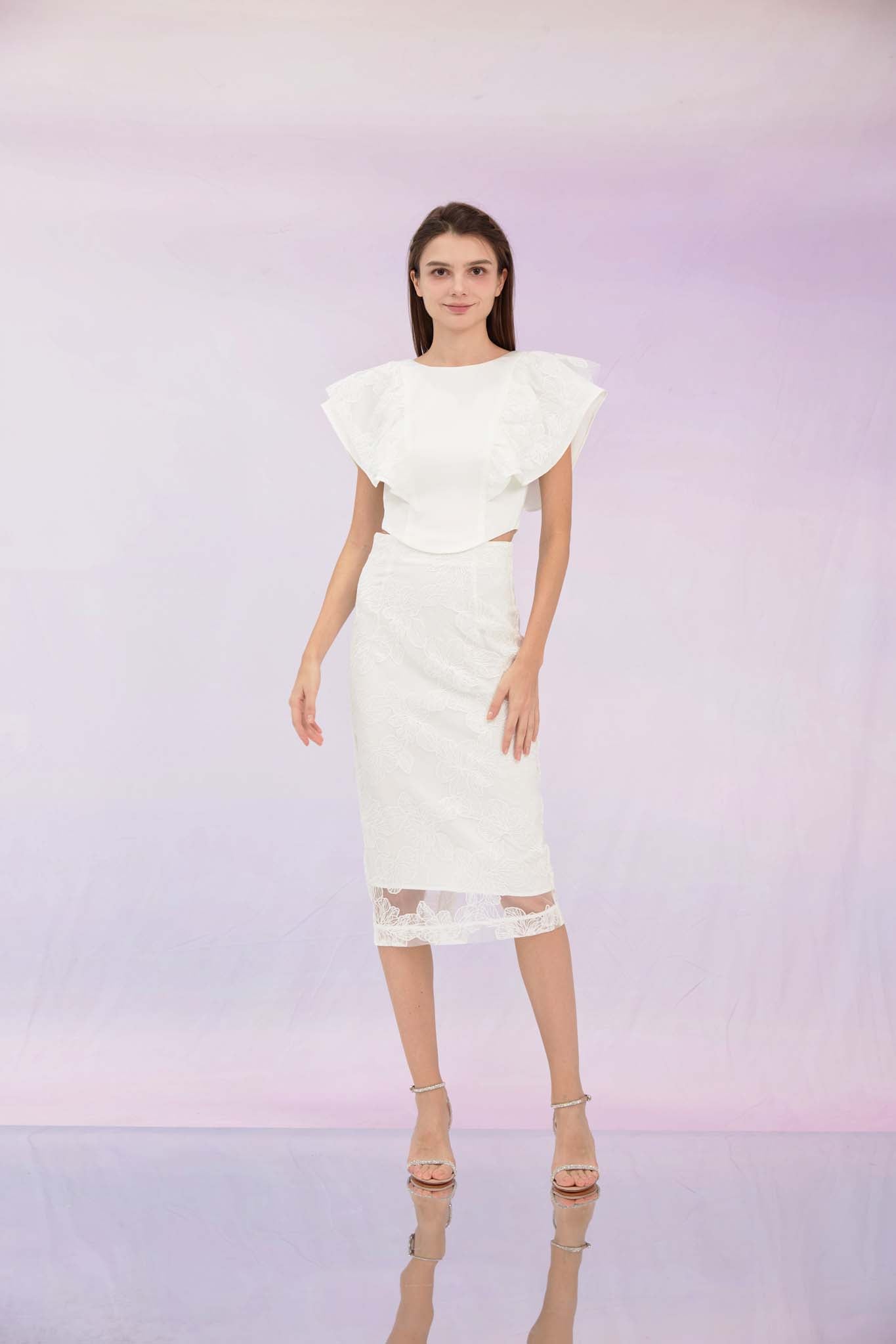 Ancelote White Lace Pencil Skirt