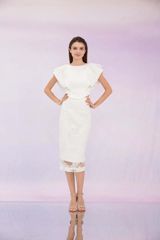 Ancelote White Lace Pencil Skirt