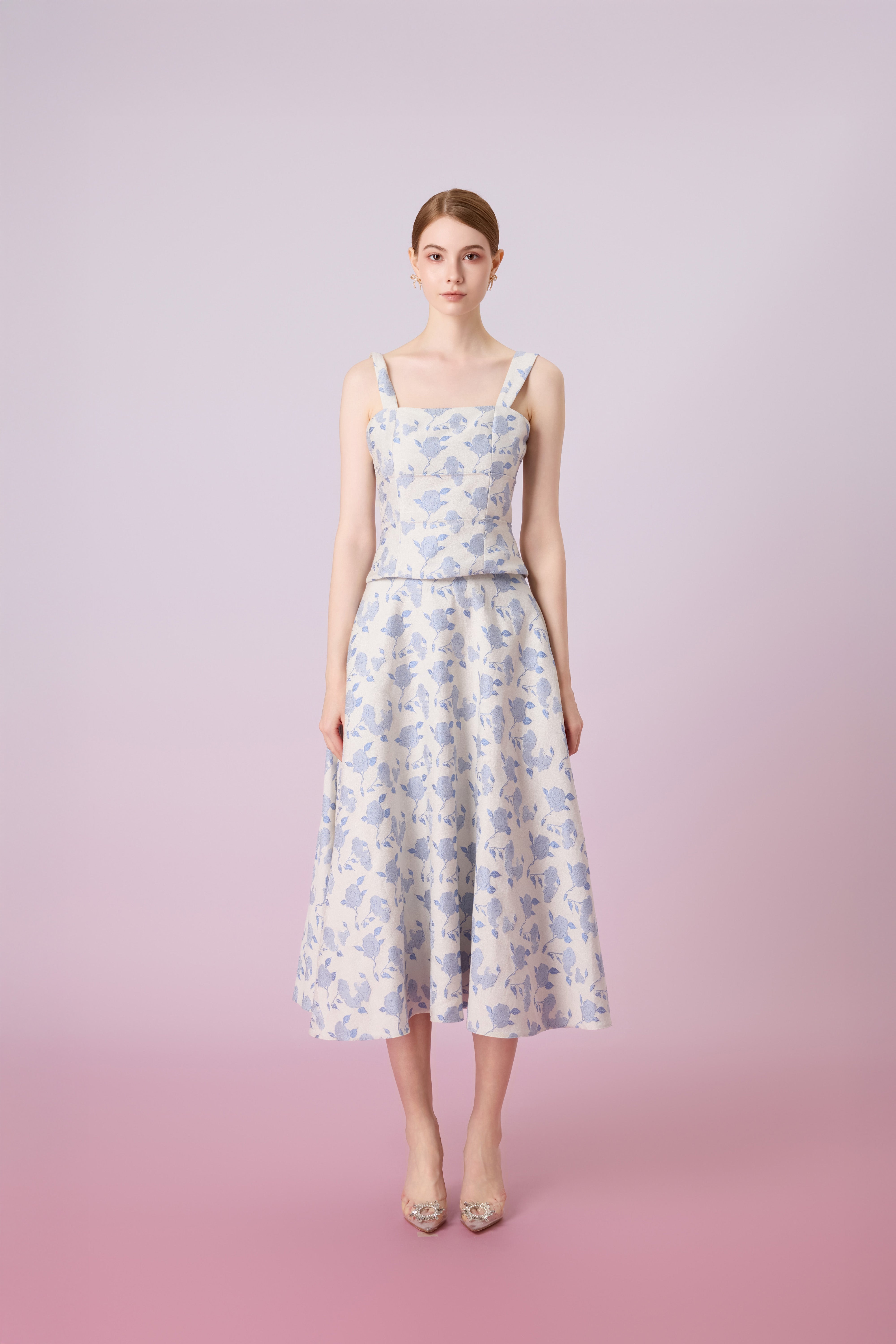 Giuseppina White With Rose Print A-Line Skirt