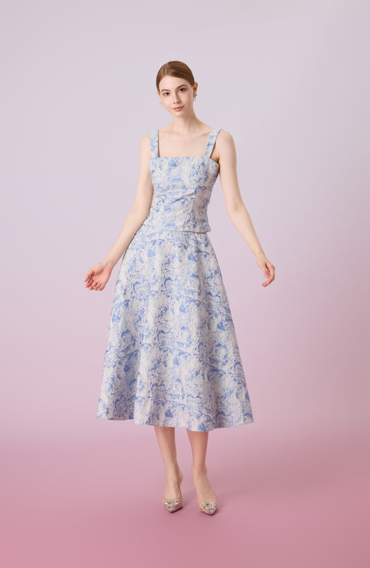 Giuseppina White Animal Print In Blue A-Line Skirt