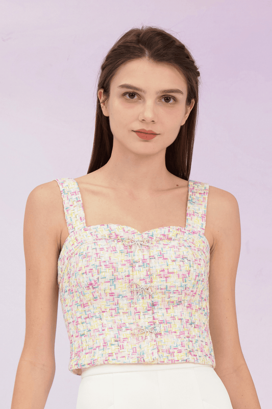 Glenice Multicolor Tweed Strap Top - Nimisski