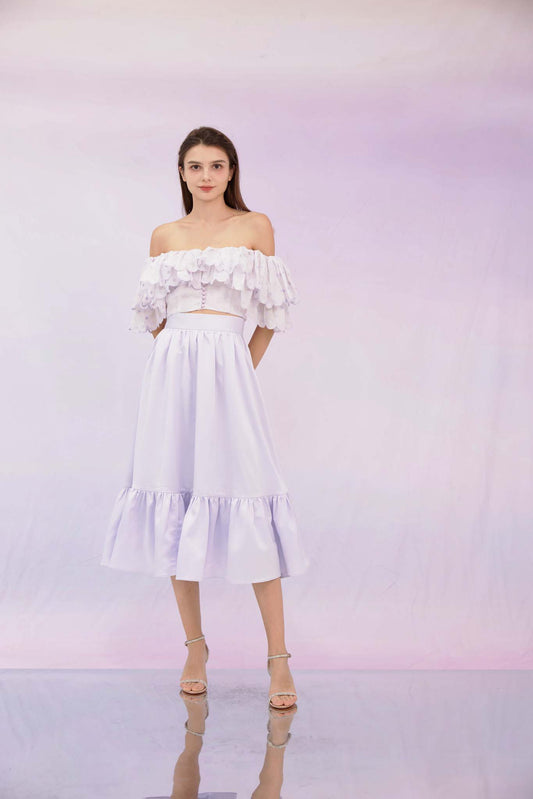 Glenda Lilac Ruffle Midi Skirt