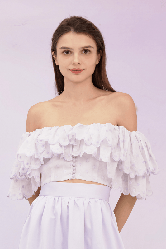 Glenda Lilac Dots Drop Shoulder Top - Nimisski