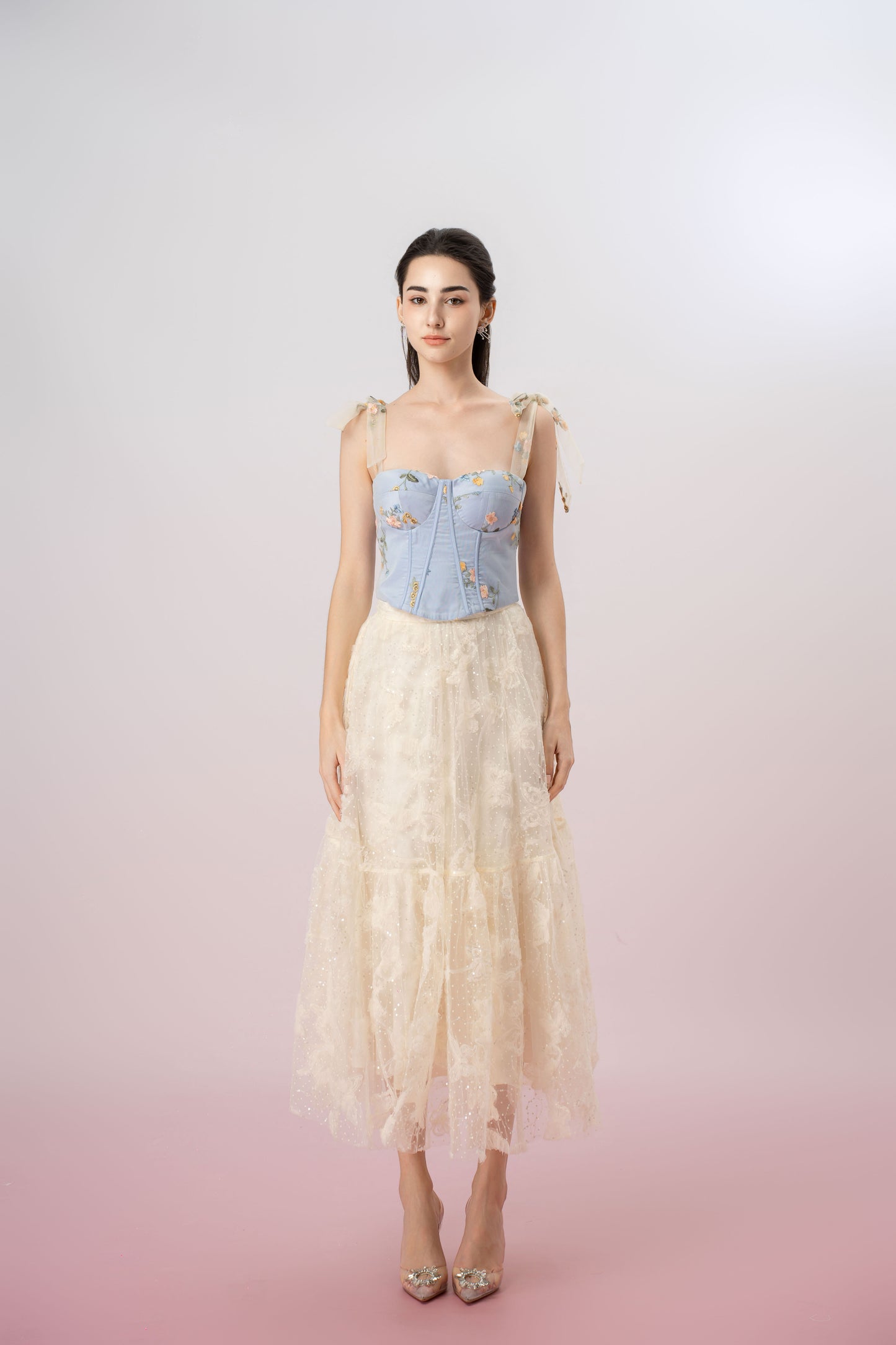 Grainne Light Blue Flower Tulle Top