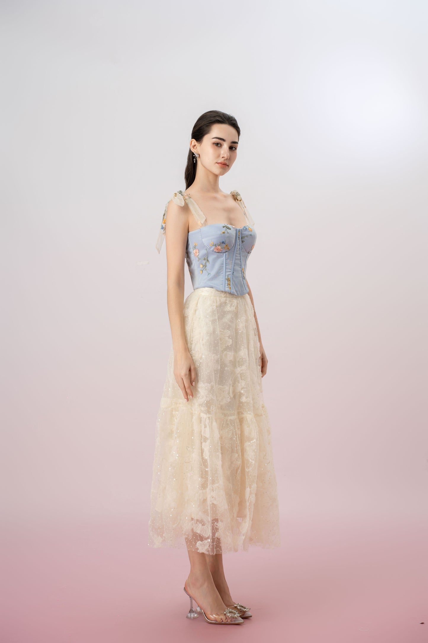 Grainne Light Blue Flower Tulle Top