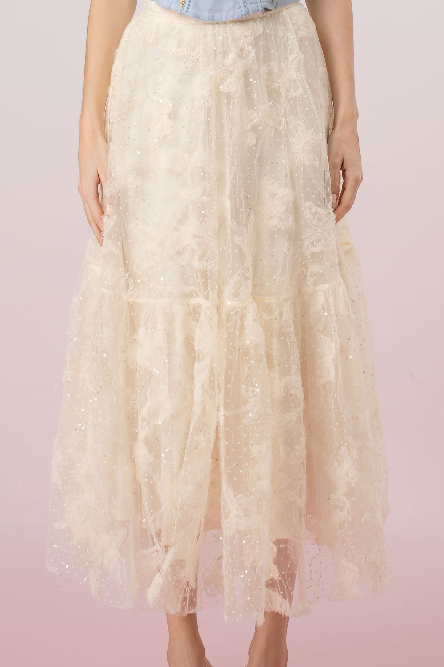 Gertie Cream Emboss Mesh Long Skirt
