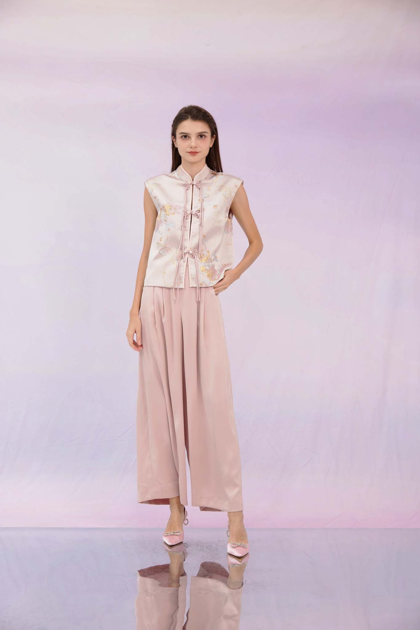 Ginelle Dusty Pink Sateen Wide Pants