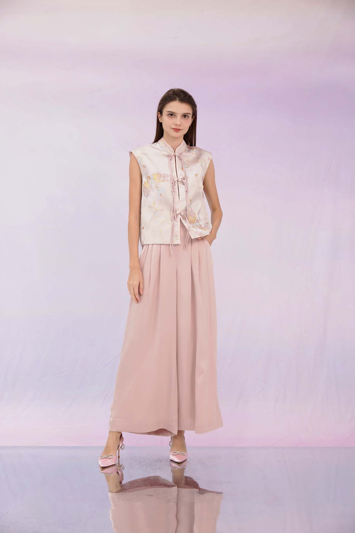 Ginelle Dusty Pink Sateen Wide Pants