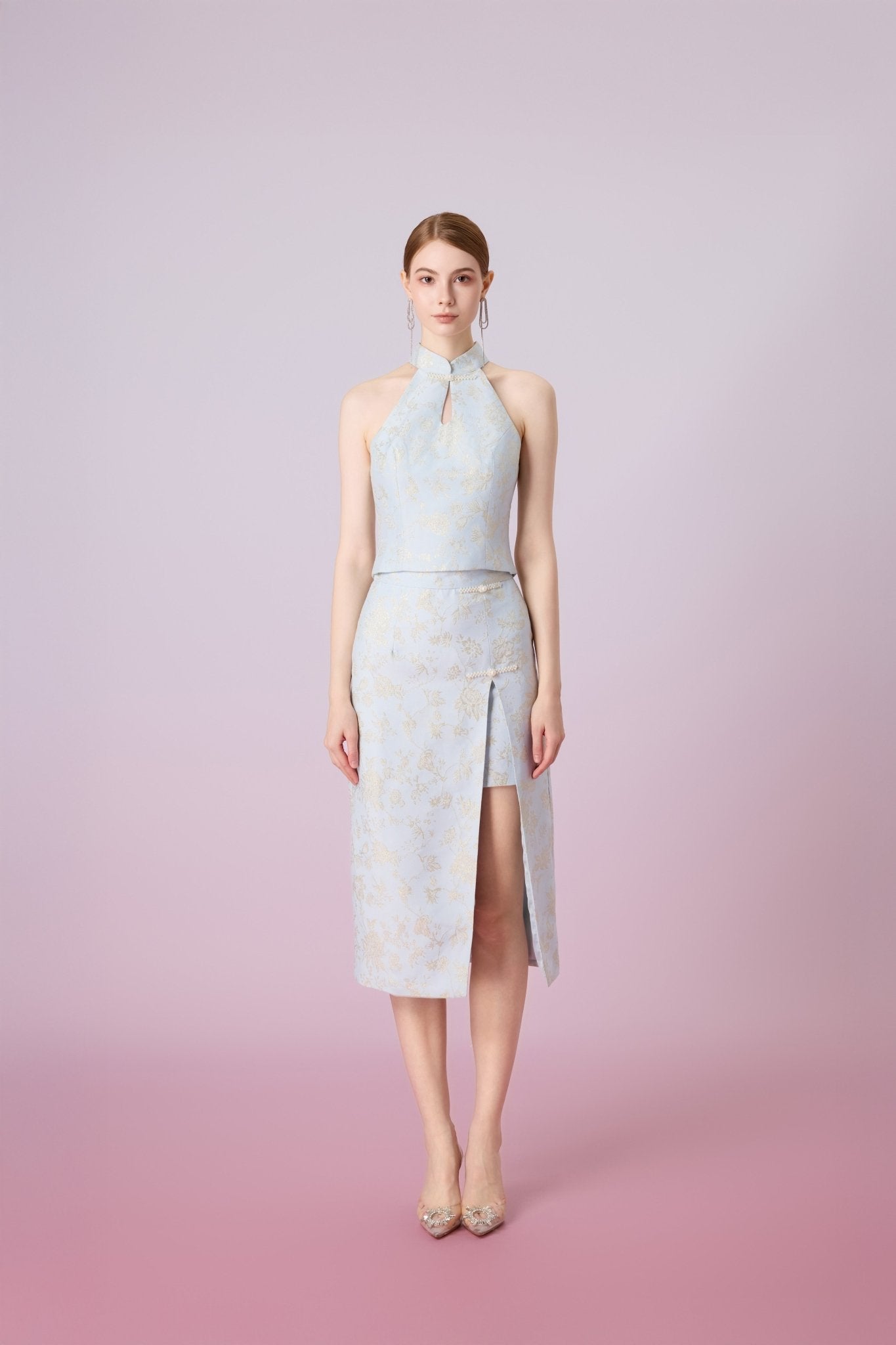 Jineva Light Blue Jacquard Skirt - Nimisski