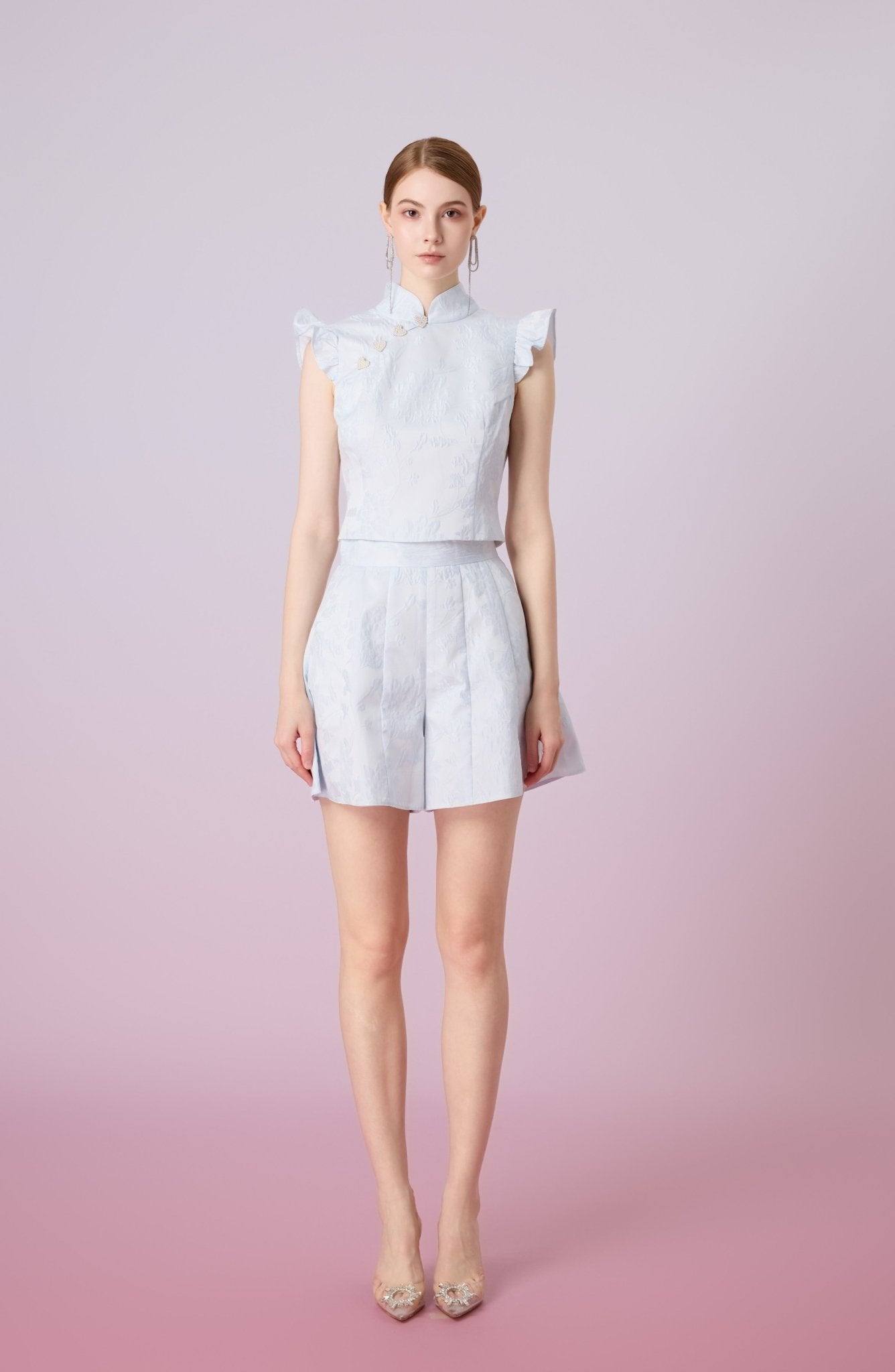 Gwenda Blue Jacquard Skorts - Nimisski