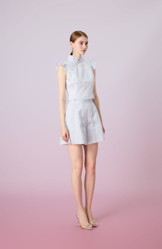 Gwenda Blue Jacquard Skorts - Nimisski