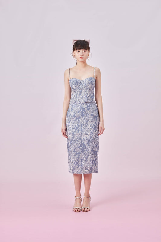 Gabrila Blue Denim Print Bustier Top - Nimisski