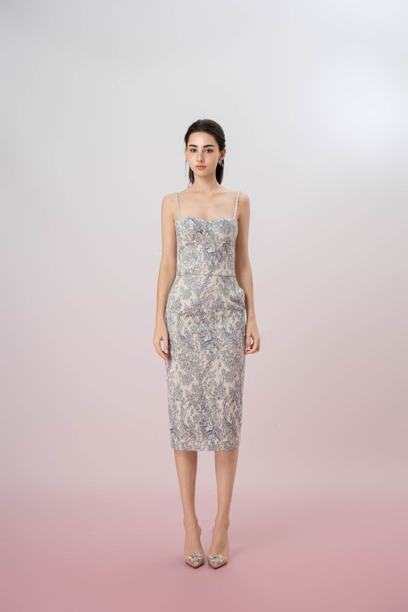 Gabrila Off White Denim Print Pencil Skirt - Nimisski