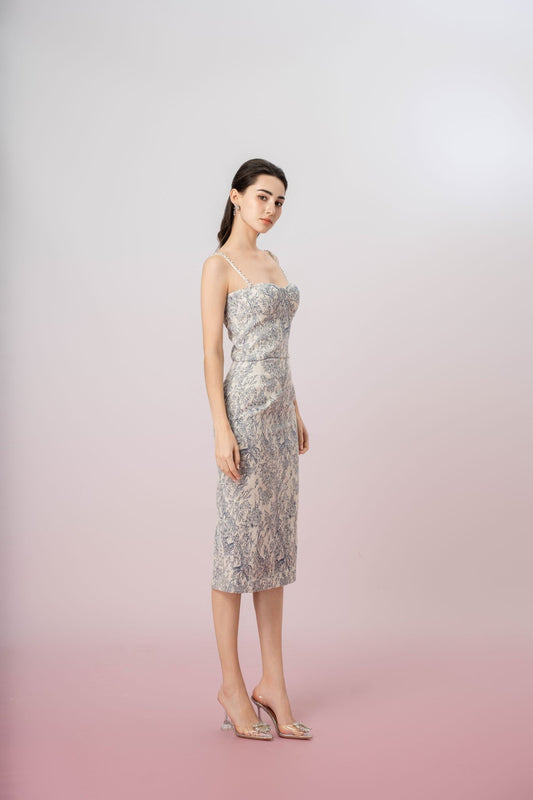 Gabrila Off White Denim Print Pencil Skirt - Nimisski
